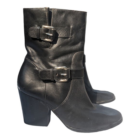 MICHAEL Michael Kors Shoes - MICHAEL KORS Women Black Leather Ankle Heels Moto Boots Booties Size 6